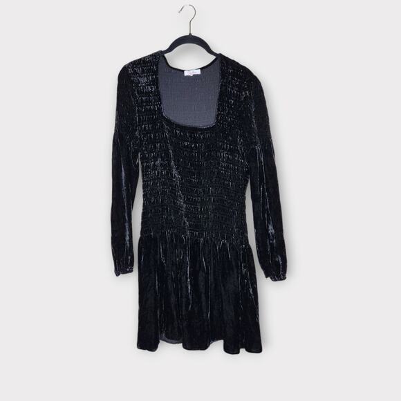 Parker Womens Tiara Smocked Velvet Dress Black Square Neck S Velvet Glamour - Picture 2 of 8
